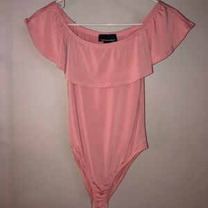 pink off the shoulder bodysuit